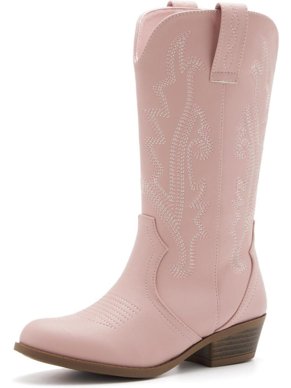 Women's Pink Rubber Western Embroidered Cowgirl Mid Calf Stylish Riding Boots